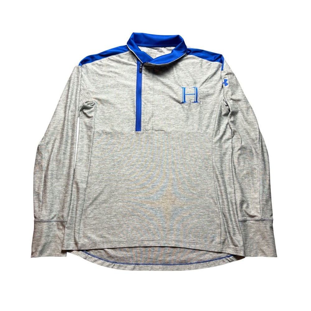 Under Armour Pullover Men Small Gray Blue Polyester Loose Fit 1/4 Zip H Logo